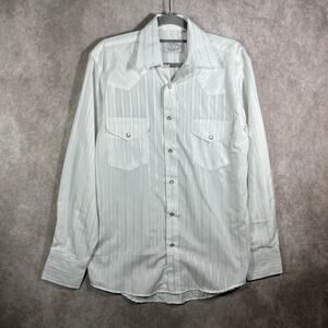 Gibson Western Shirt Mens Small White Gold Metallic Striped Pearl Snap‎ Cowboy